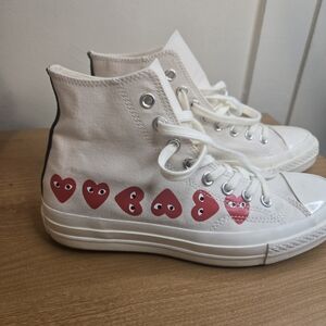 Converse White High-Tops with Red Heart Accents